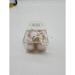Genuine Porcelain Pair Miniature Pink Baby Shoes Monogram Nicole Russ Berrie